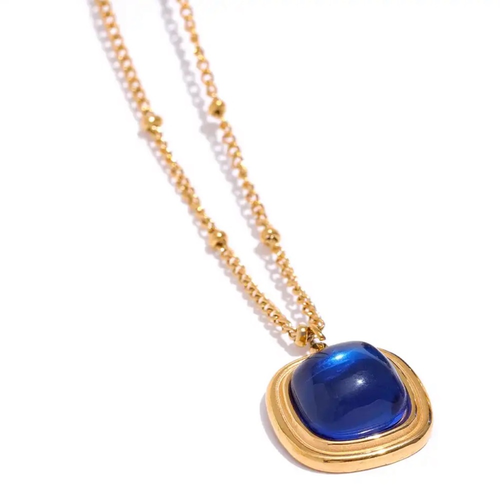 ◾️18K Gold Plated Blue Crystal Pendant Necklace